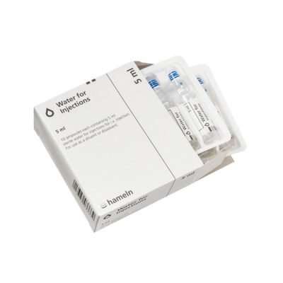 Water for Injection 5mL ampoules (Pack of 10) supplied by haloiv for clinics and healthcare professionals. Sterile, non-pyrogenic WFI suitable for dilution, reconstitution of medicines, and small-volume clinical procedures. Available in wholesale quantities for professional medical use.